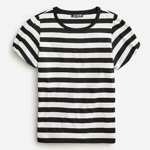 J. Crew Puff Twist Sleeve Short Sleeve Tee Size M Black White Stripe BNWT